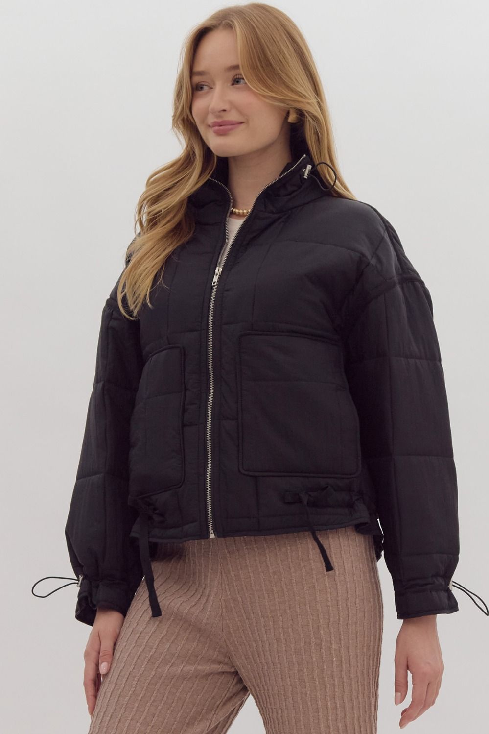 Entro Quilted Zip Up Jacket In Black *COMING SOON*