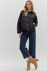ENTRO Diamond Pattern Quilted Jacket In Black