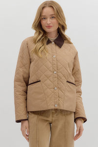 ENTRO Diamond Pattern Quilted Jacket In Camel *COMING SOON*