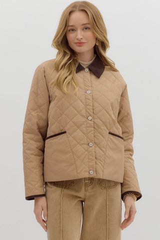 ENTRO Diamond Pattern Quilted Jacket In Camel *COMING SOON*