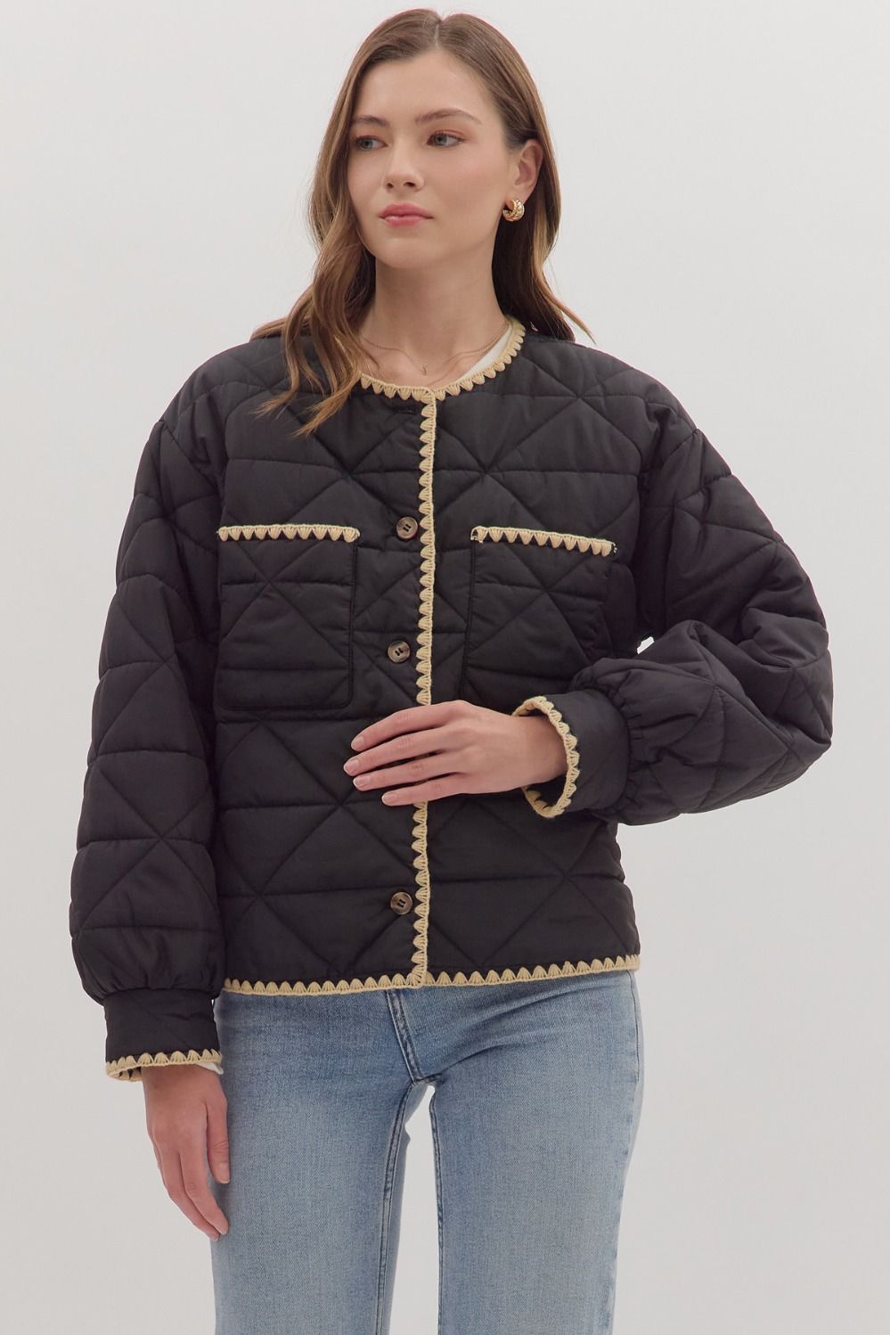 Entro Scalloped Accent Trim Jacket In Black *COMING SOON*