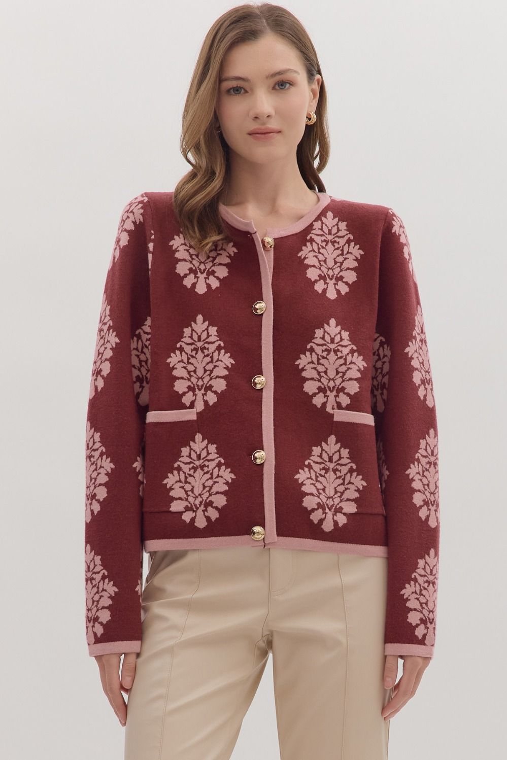 Entro Floral Cardigan In Burgundy *COMING SOON*
