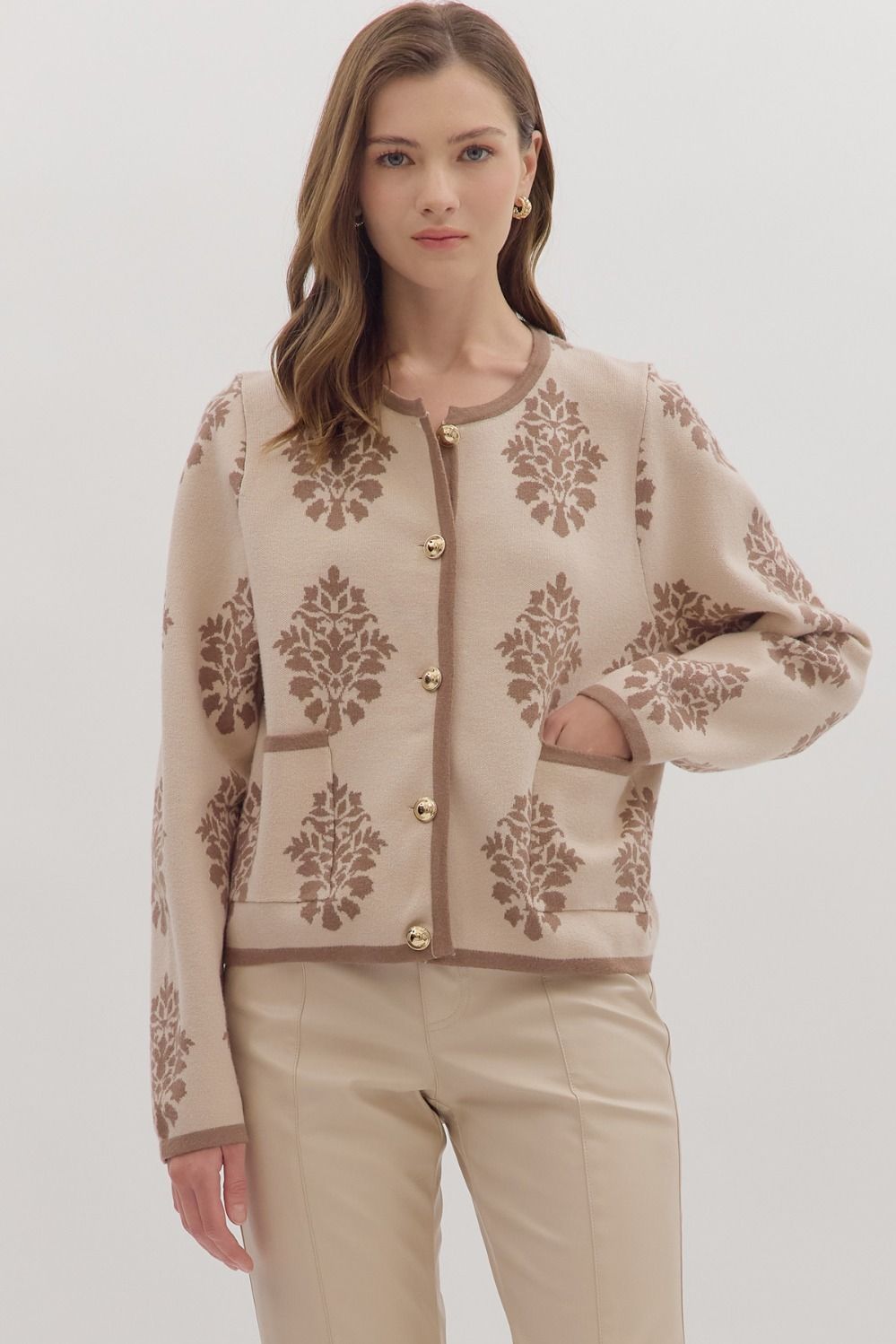Entro Floral Cardigan In taupe *COMING SOON*