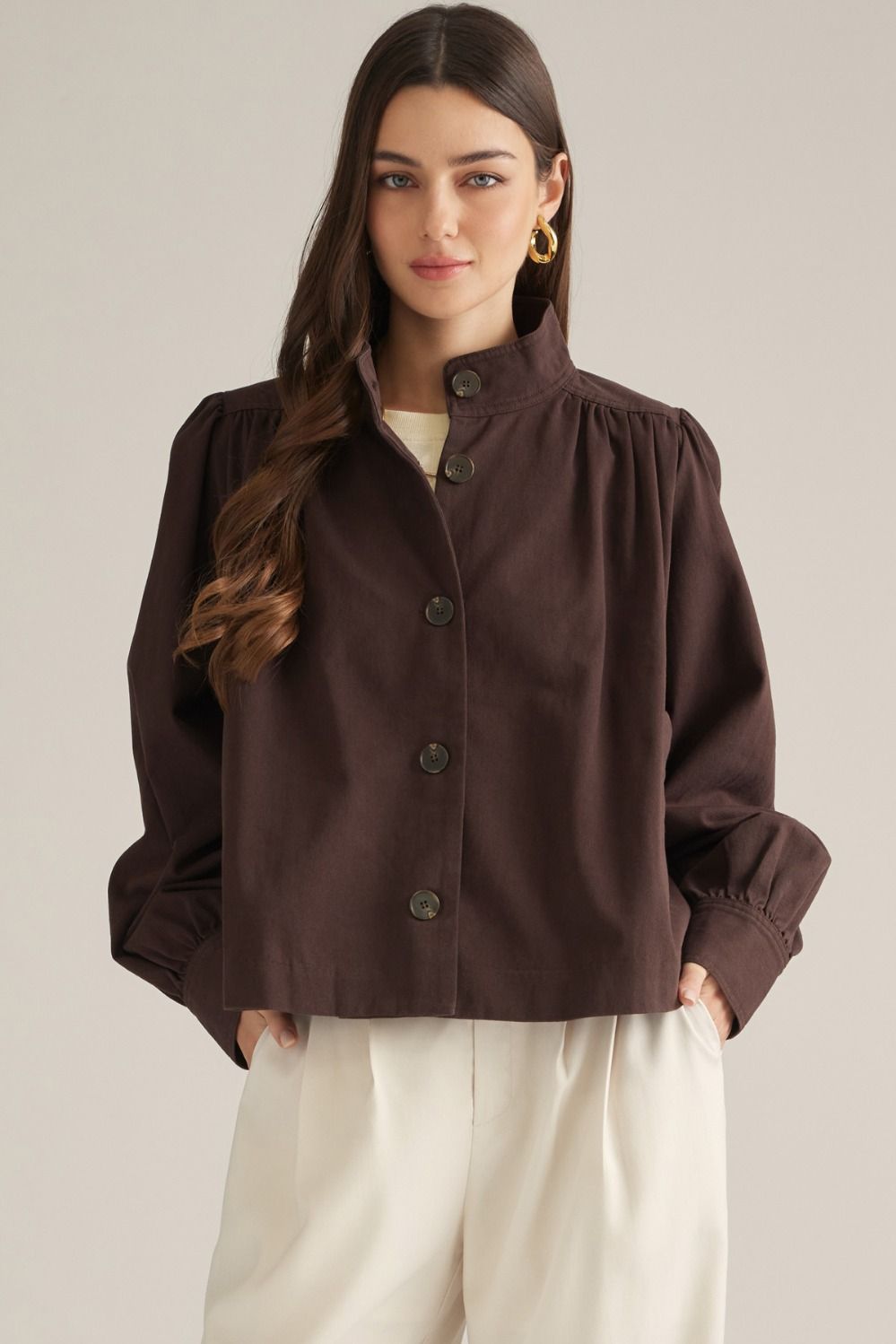 ENTRO Jacket With Stand Collar In Brown