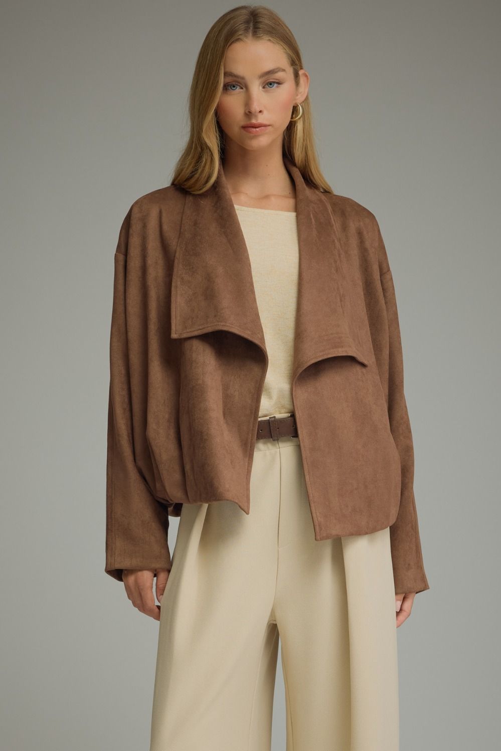ENTRO Faux Suede Jacket In Brown *COMING SOON*