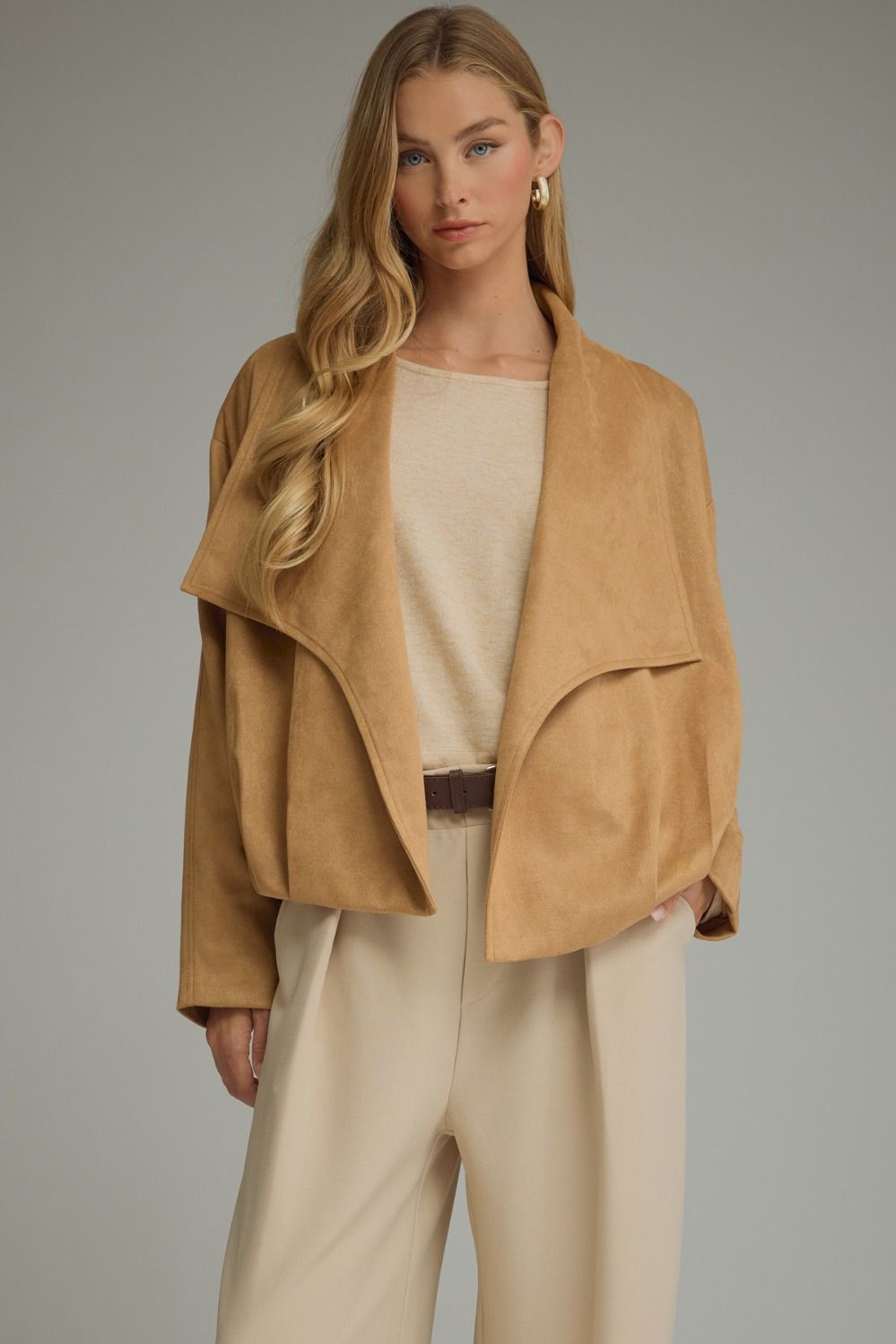 ENTRO Faux Suede Jacket In Camel *COMING SOON*