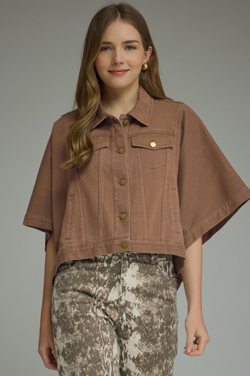 ENTRO Jacket In Button Up Jacket In Brown *COMING SOON*