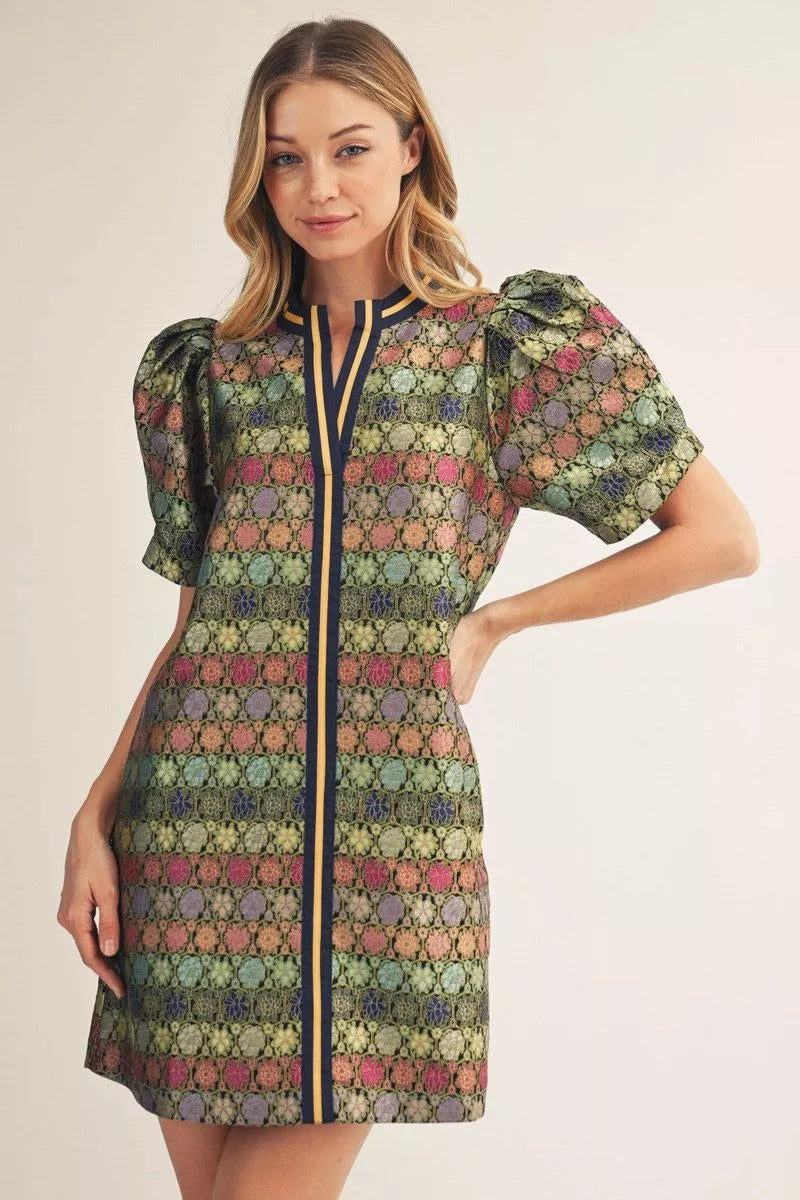 Jodifl Puff Shoulder Jacquard Dress *COMING SOON*