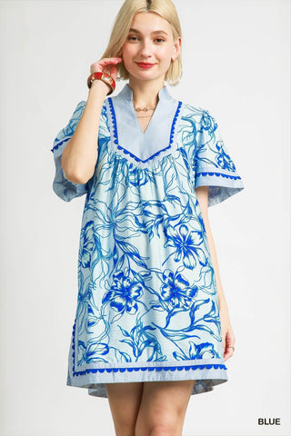 Umgee Floral Dress In Blue