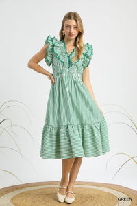 Umgee Ruffle Trimmed Midi Dress In Green