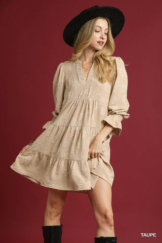 UMGEE Textured Babydoll Dress In Taupe