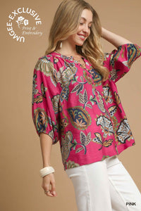Umgee Boho Paisley Puff Sleeve Top