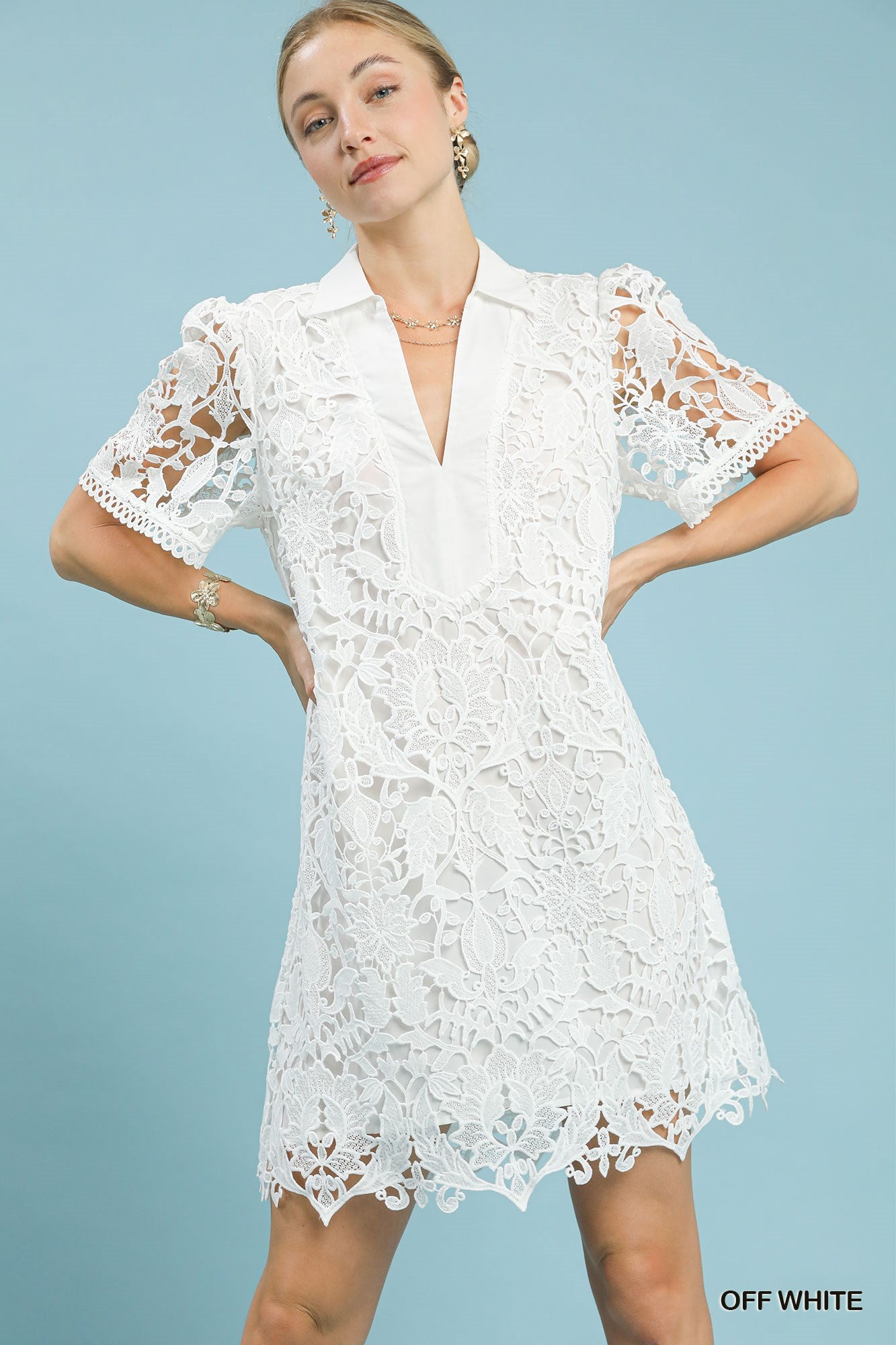 Umgee Lace Overlay Mini Dress In Off White *COMING SOON*