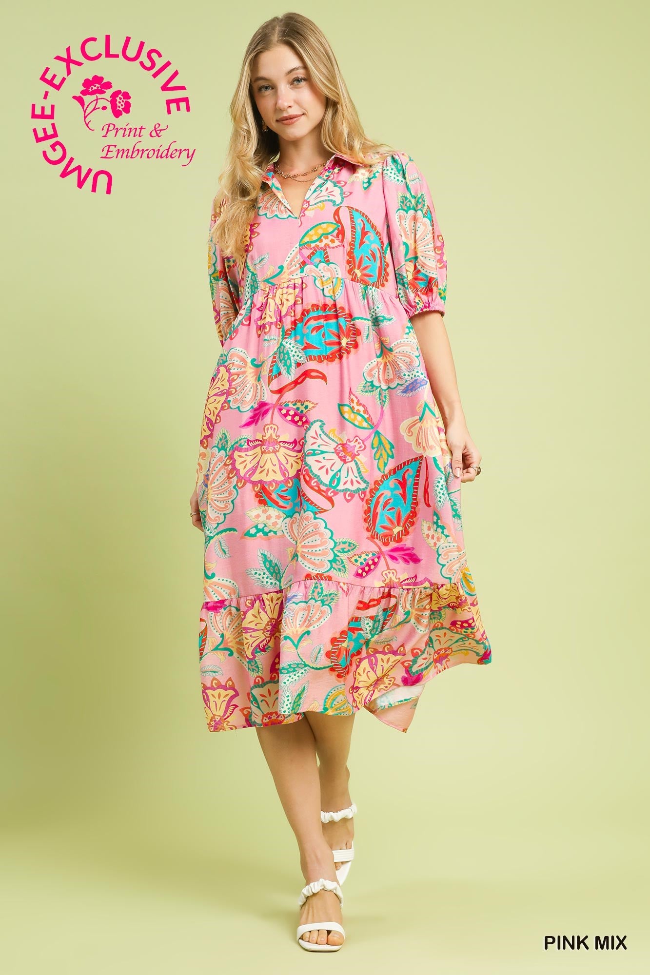 Umgee Mixed Paisley Print Maxi Dress In Pink