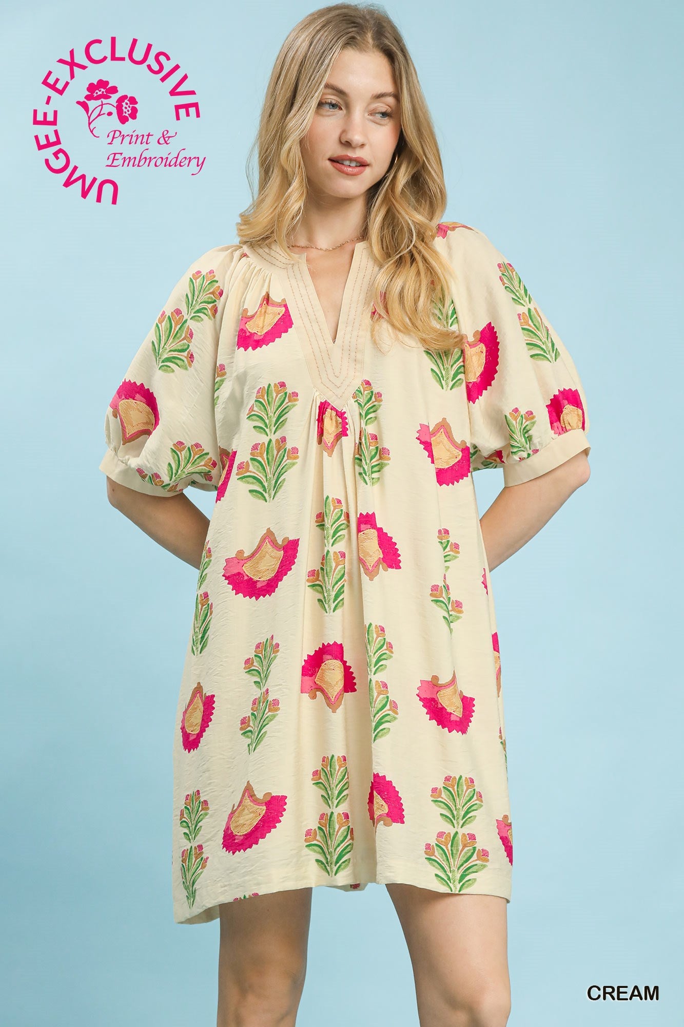 Umgee Abstract Print Mini Dress In Cream