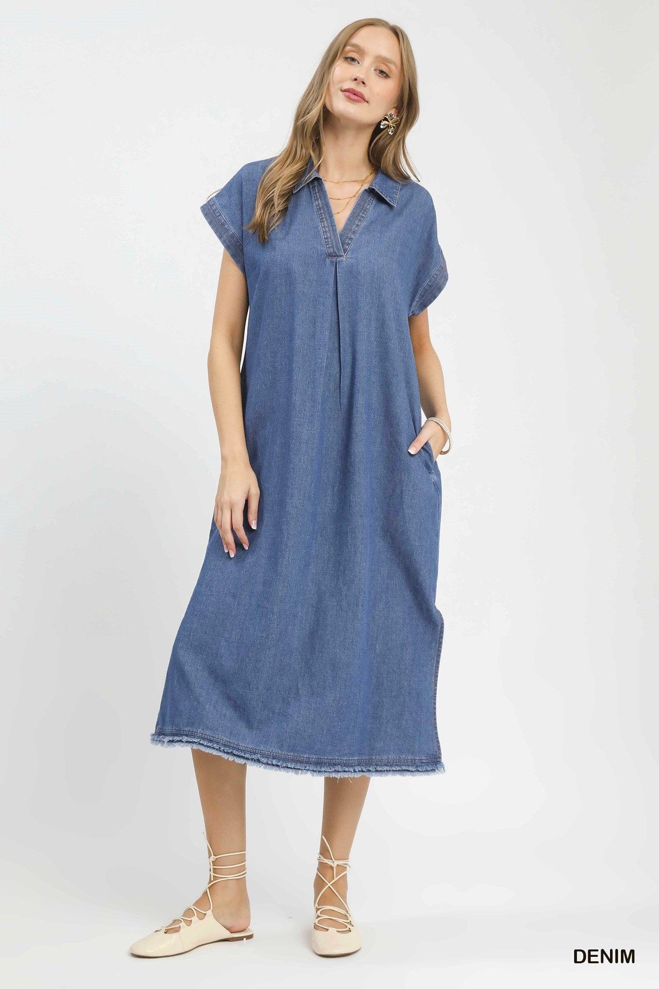 UMGEE Denim Collared Midi Dress