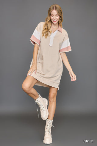 UMGEE Striped Mix Collar Mini Dress