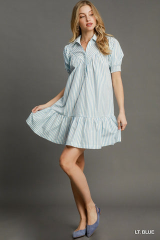 Umgee Striped Babydoll Dress In Blue *COMING SOON*