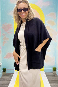 Umgee Solid Knit Shawl Collar Cardigan in Black  *COMING SOON*