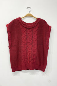 Umgee Cable Knit Sleeveless Sweater Vest In Wine *COMING SOON*