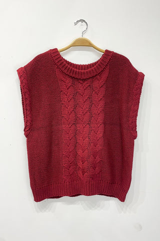 Umgee Cable Knit Sleeveless Sweater Vest In Wine *COMING SOON*