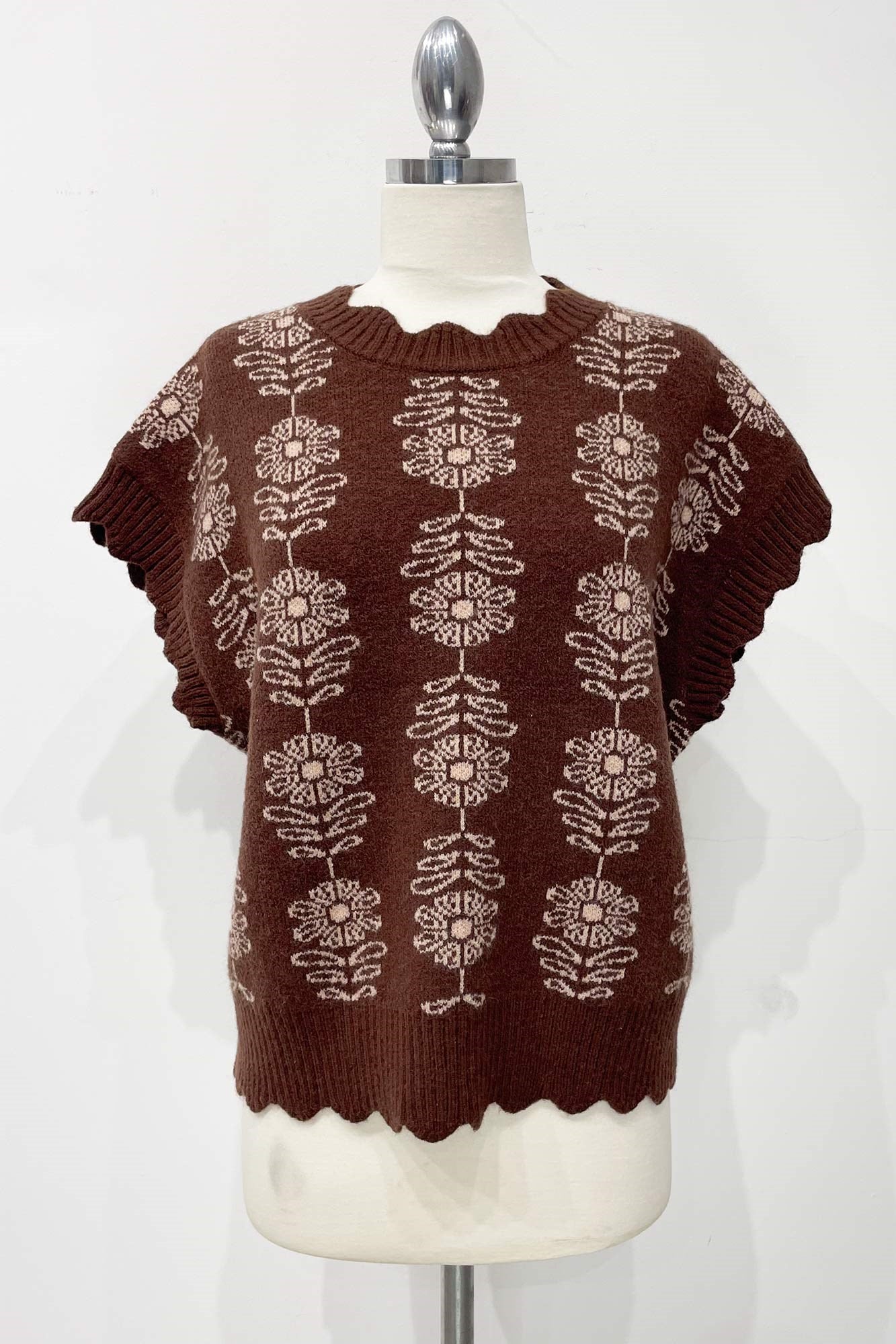 Umgee Floral Print Sweater Vest In Brown *COMING SOON*