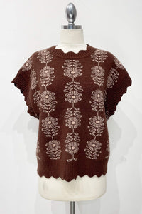 Umgee Floral Print Sweater Vest In Brown *COMING SOON*