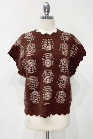 Umgee Floral Print Sweater Vest In Brown *COMING SOON*