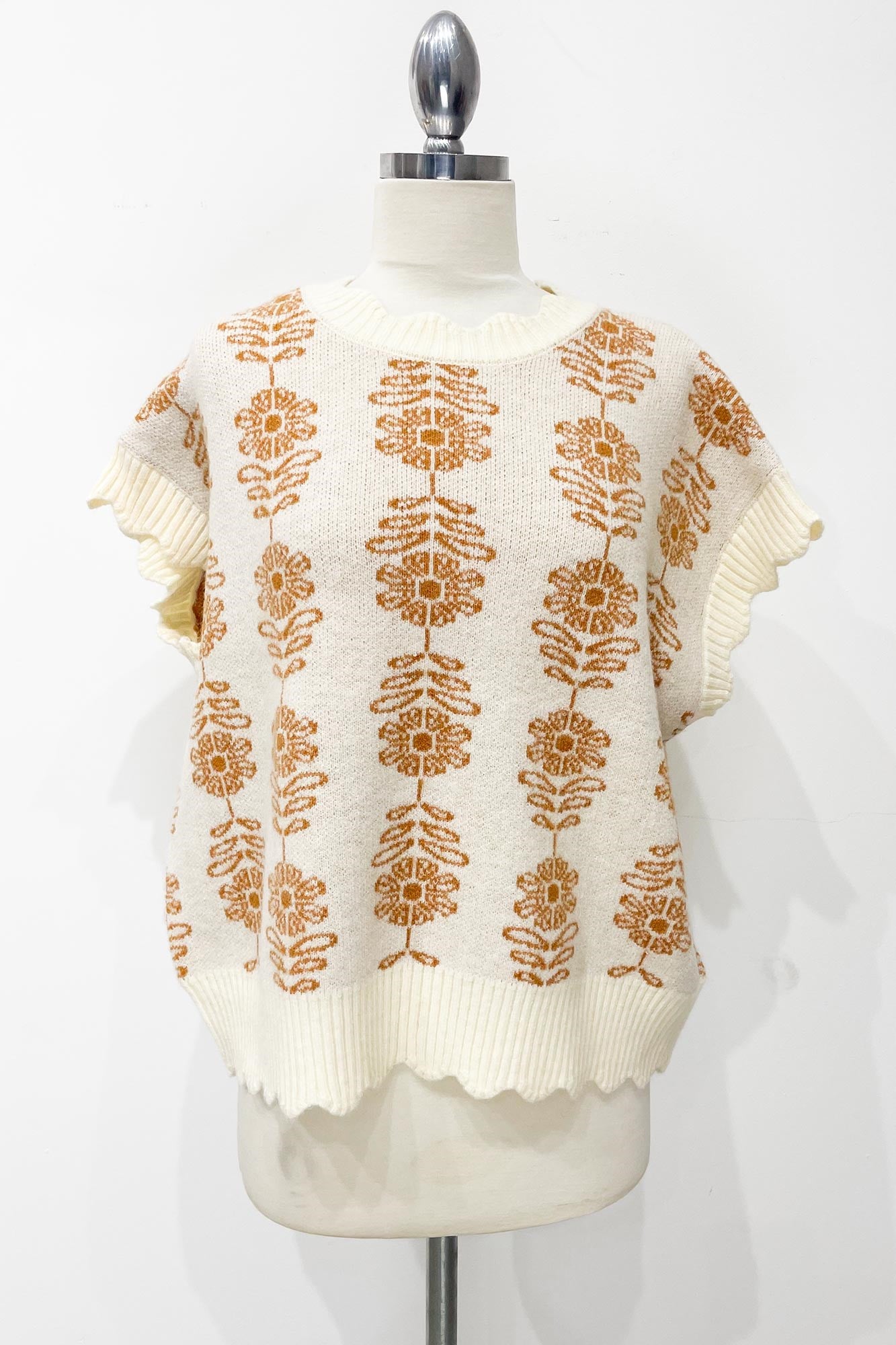 Umgee Floral Print Sweater Vest In Cream *COMING SOON*