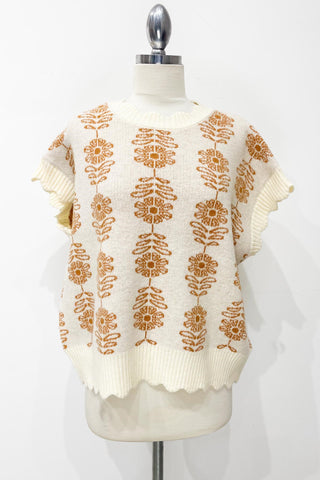 Umgee Floral Print Sweater Vest In Cream *COMING SOON*