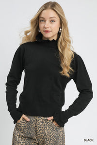 Umgee Ruffle Mock Neck Sweater In Black  *COMING SOON*