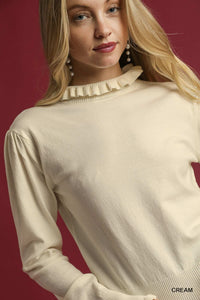 Umgee Ruffle Mock Neck Sweater In Cream  *COMING SOON*