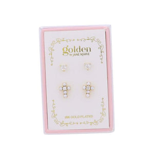 Jane Marie Girls 18K Gold Plated Set of 2 Earrings