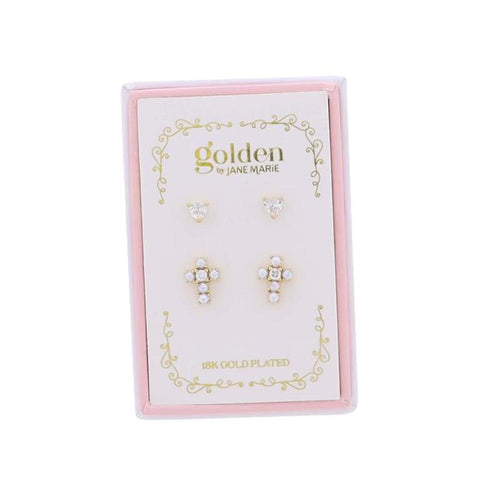 Jane Marie Girls 18K Gold Plated Set of 2 Earrings