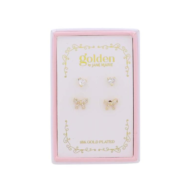 Jane Marie Girls 18K Gold Plated Set of 2 Earrings