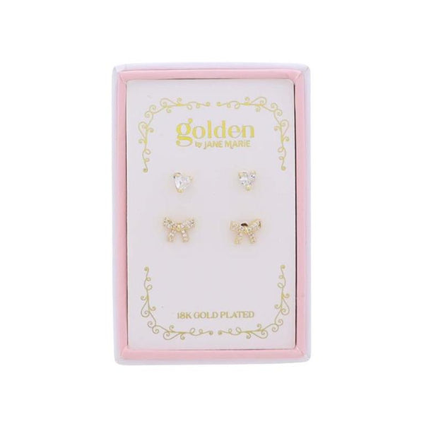 Jane Marie Girls 18K Gold Plated Set of 2 Earrings