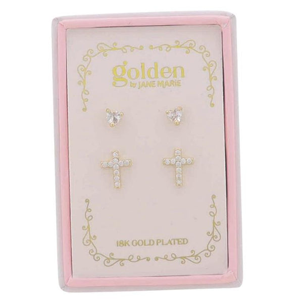 Jane Marie Girls 18K Gold Plated Set of 2 Earrings
