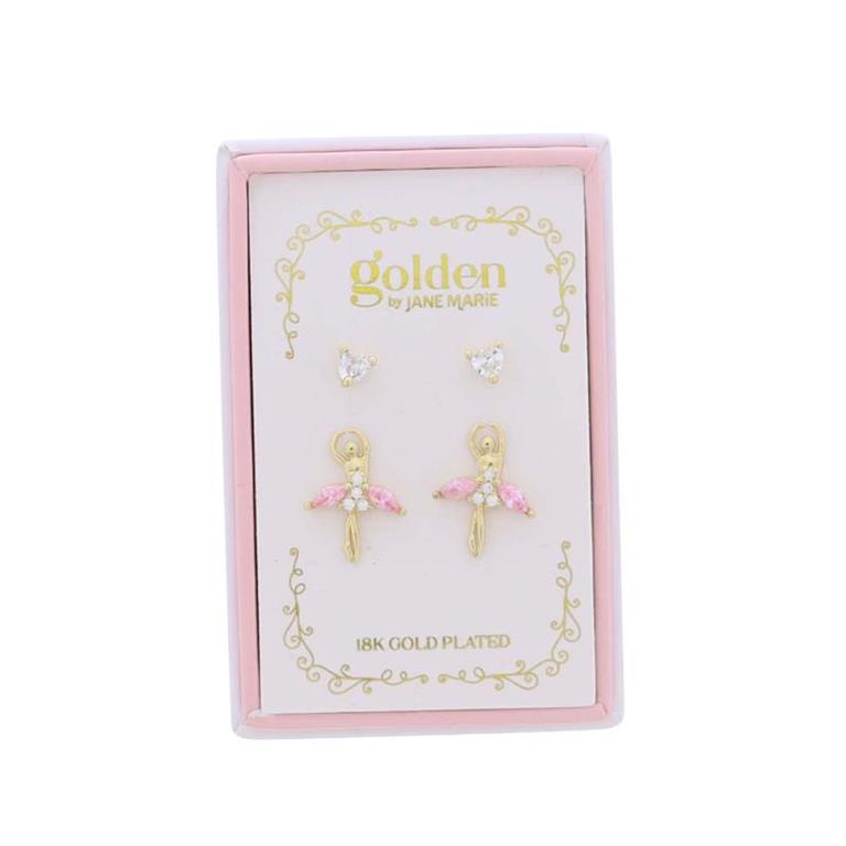 Jane Marie Girls 18K Gold Plated Set of 2 Earrings