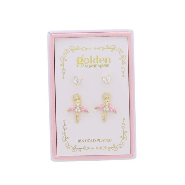 Jane Marie Girls 18K Gold Plated Set of 2 Earrings