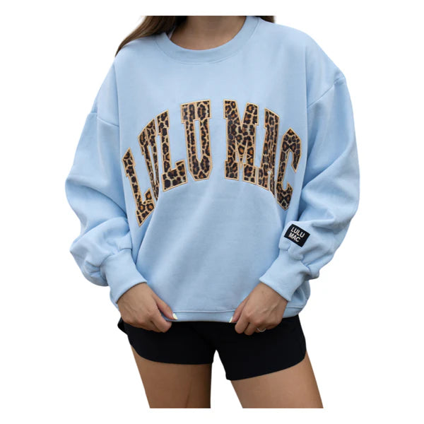 Lulu Mac Sweatshirt In Blue With Cheetah Text