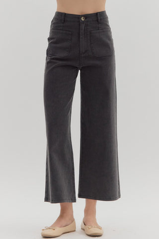 ENTRO Solid High Waisted Wide Leg Pant In Black *COMING SOON*