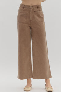 ENTRO Solid High Waisted Wide Leg Pant In Brown *COMING SOON*