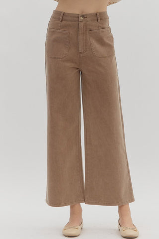 ENTRO Solid High Waisted Wide Leg Pant In Brown *COMING SOON*
