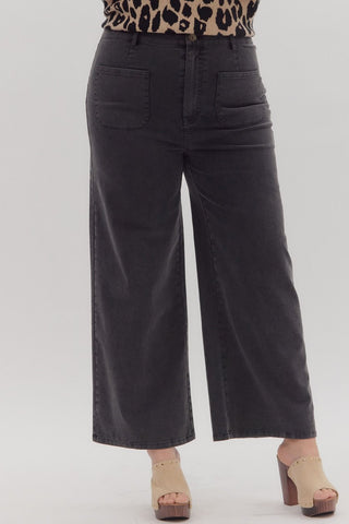 Entro Solid High Waist Patch Front Pockets In PLUS Sizes In Black *COMING SOON*