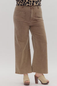 Entro Solid High Waist Patch Front Pockets In PLUS Sizes In Brown *COMING SOON*