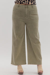 Entro Solid High Waist Patch Front Pockets In PLUS Sizes In Olive *COMING SOON*