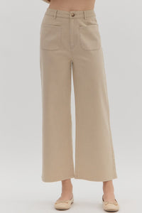 ENTRO Solid High Waisted Wide Leg Pant In Stone *COMING SOON*