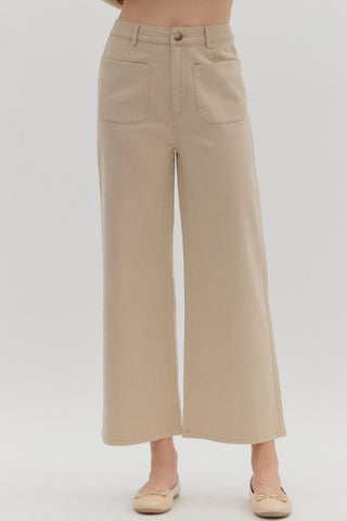ENTRO Solid High Waisted Wide Leg Pant In Stone *COMING SOON*