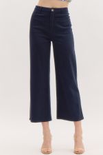 ENTRO Solid High Waisted Wide Leg Pant In Navy