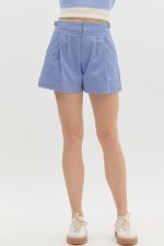 Entro Stitch Pleat Shorts With Buckle Waist In Blue *Final Sale*